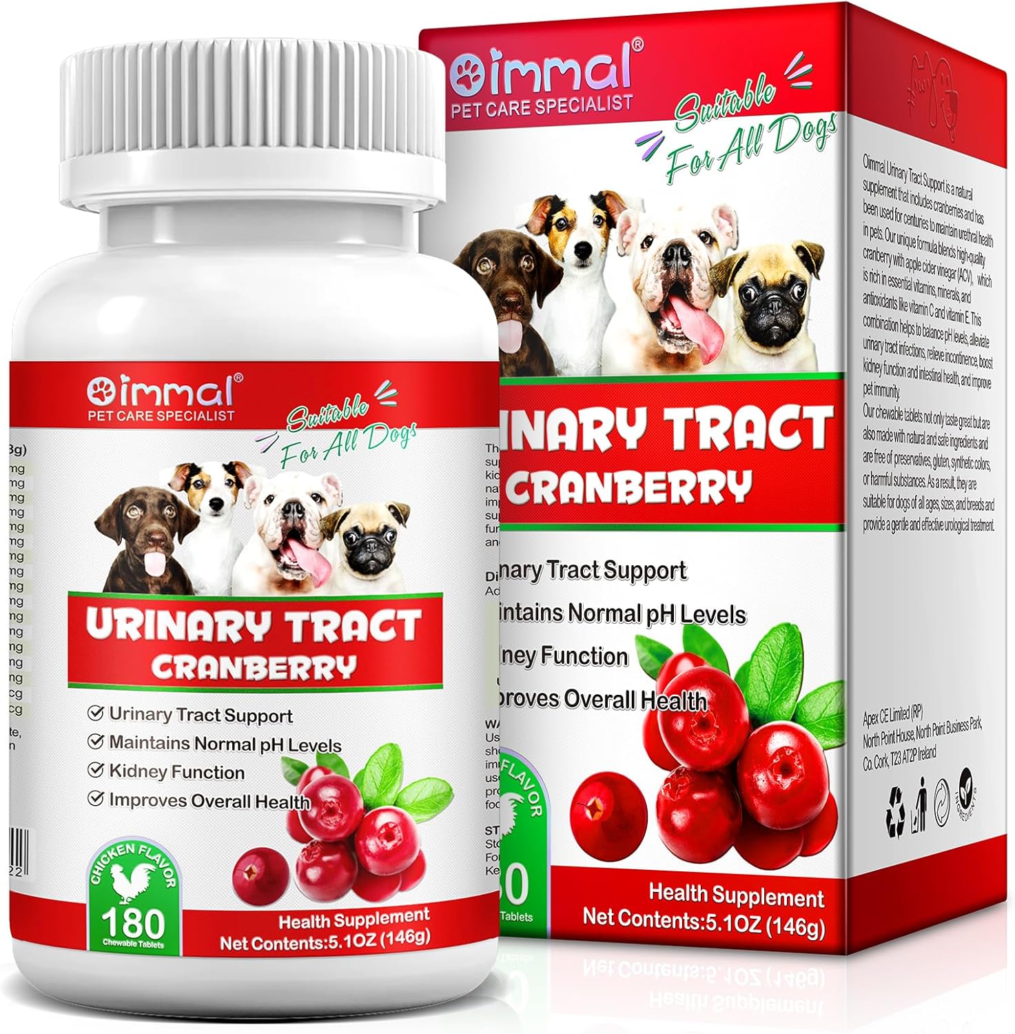 Urinary Tract Treatment for Dogs, 180PCS Natural Dogs Urinary Tract Infection Tablets Supports Bladder & Kidney, Keep Pet Renal Health & UTI Care Dogs, Chicken Flavor