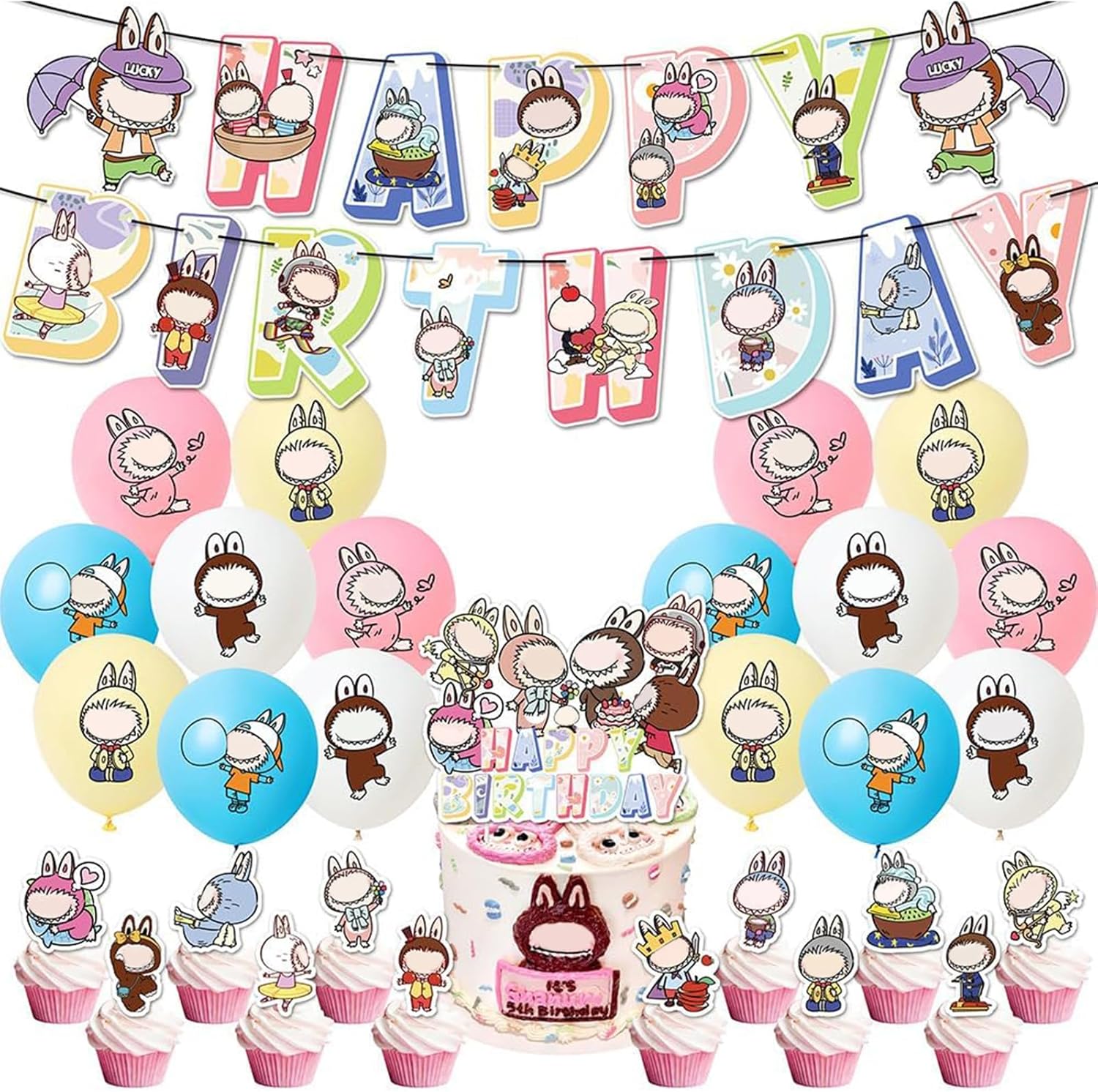 Birthday Banner, Happy Birthday Balloon, 30 PCS Party Decorations Includes 1 Banner, 16 Balloons, 1 Big Cake Topper, 12 Small Cake Toppers, Ideal for Themed Parties and Celebrations