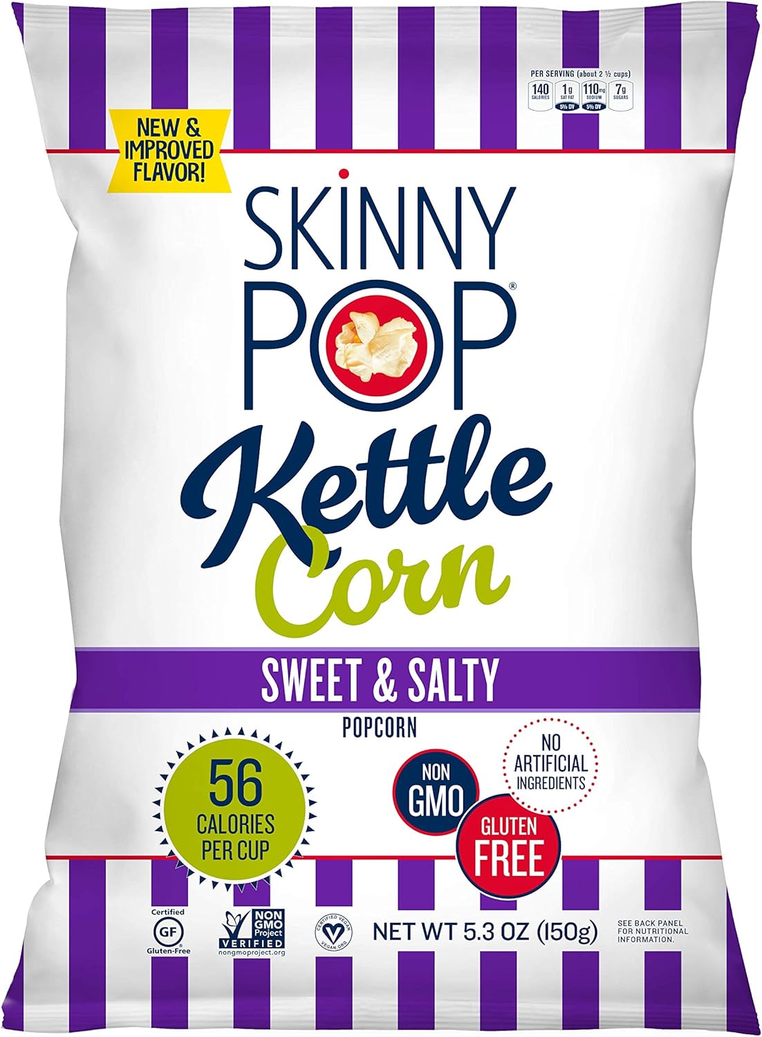 SkinnyPop Popped Sweet & Salty Kettle Popcorn, Gluten Free, Vegan Popcorn, Non-GMO, Healthy Popcorn Snacks, Skinny Pop, 5.3oz Grocery Sized Bag