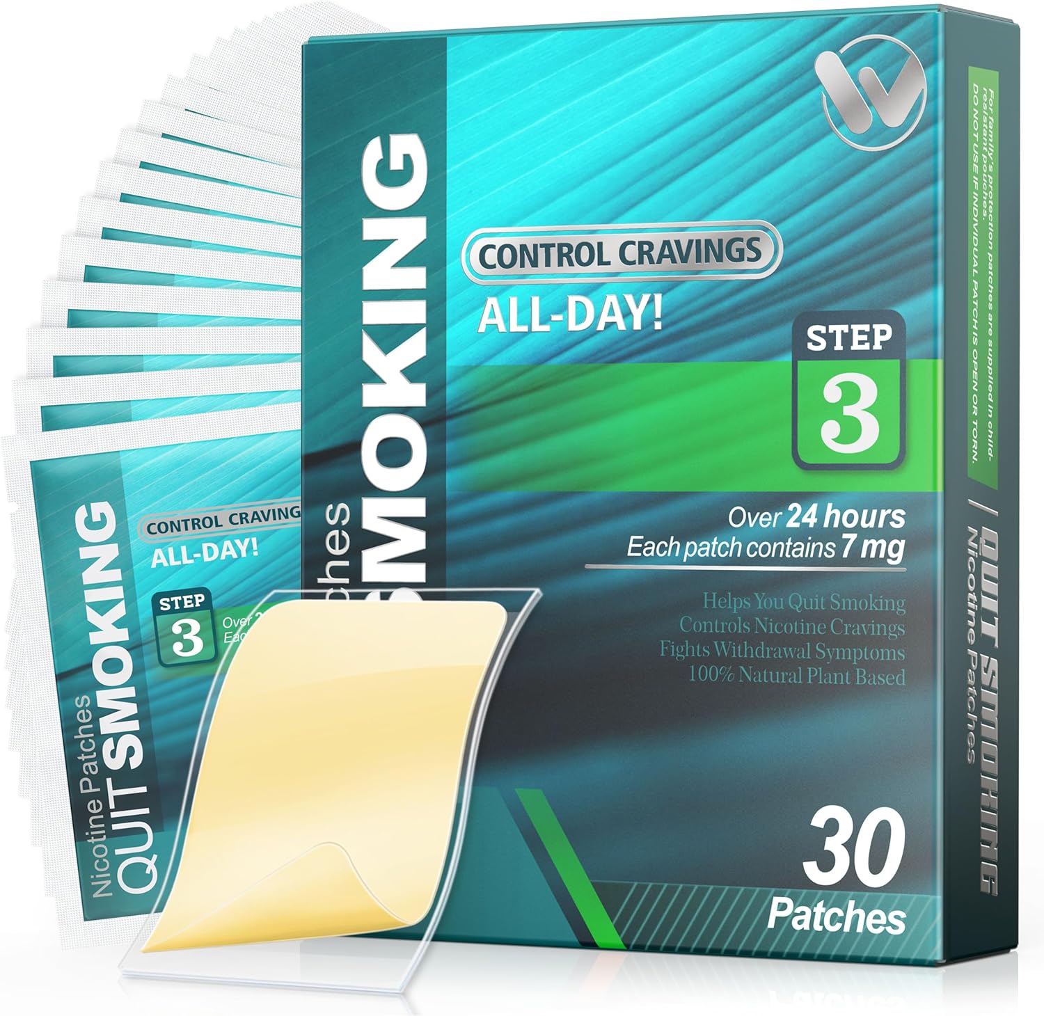 Nicotine Patches Step 3 Easy and Effective Helps Quit Smoking, 7 mg, 30 Patches Smoking Aid to Help Quit Smoking, Each Patch Provides a 24-Hour Nicotine Transdermal System