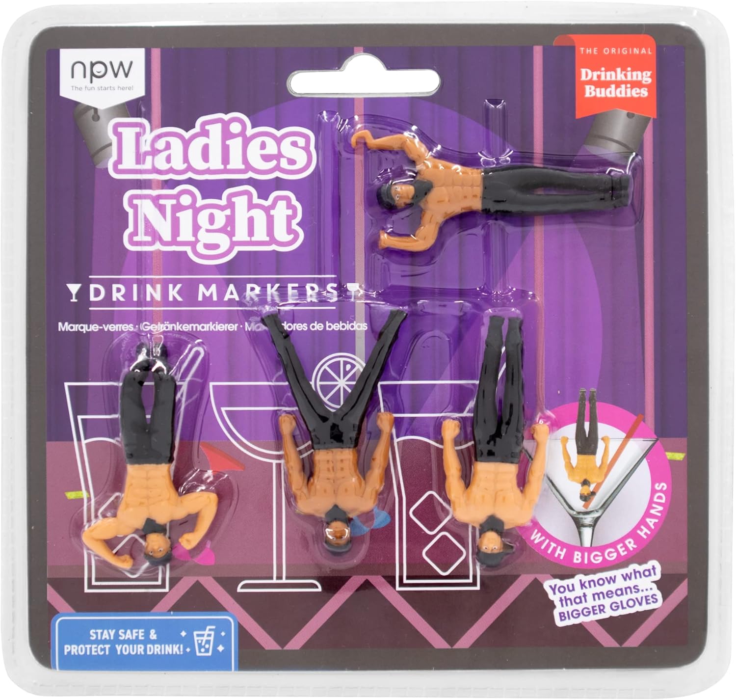 NPW Ladies Night Drink Markers, Original Drinking Buddies & Wine Glass Charms for Family Get Together & More, Bachelorette Party, Novelty Gifts, Magic Mike (4 Count)