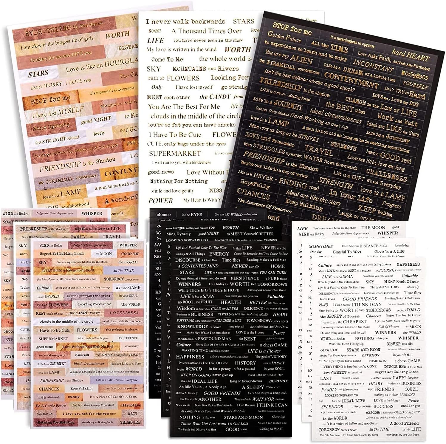 Small Talk Stickers, 12 Pieces Vintage Scrapbook Stickers Accessories Set, 941 Pieces Hot Stamping Washi Scrapbook Stickers, Bullet Journal Accessories for Bullet Journal Scrapbooking Etc