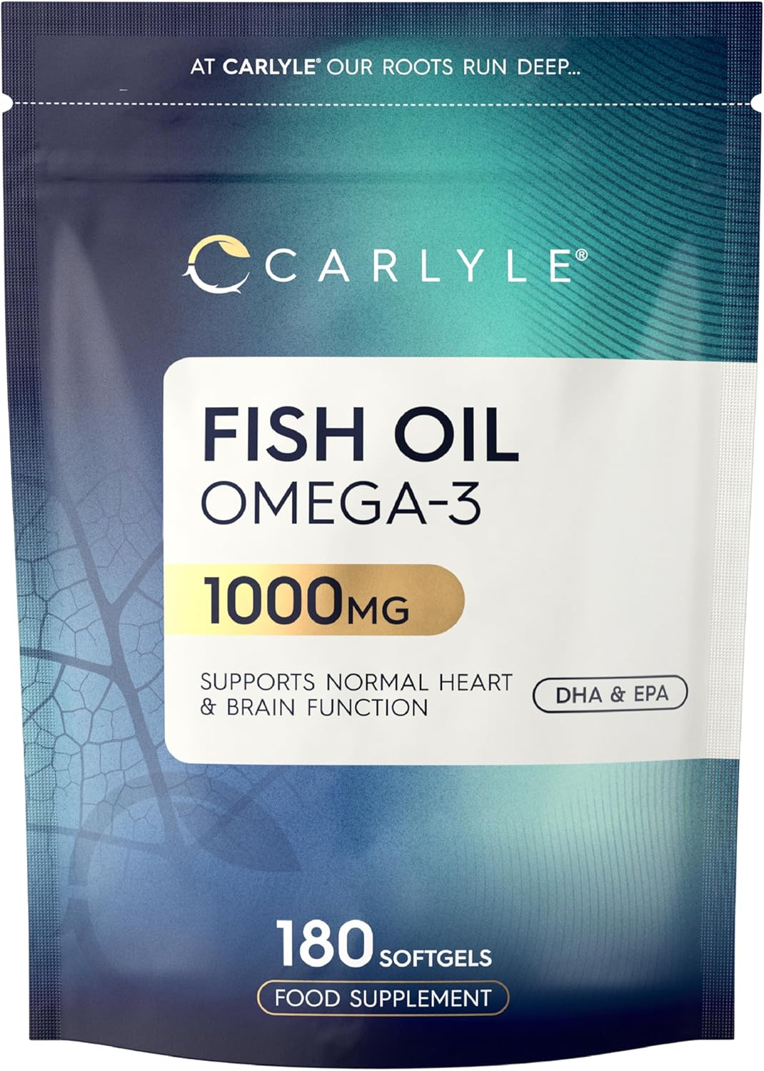 Omega 3 Capsules High Strength | Natural Source of Omega 3 Fish Oil | Fatty Acids Supplement | 1000mg with 180mg of EPA and 120mg of DHA | 180 Softgels | by Carlyle