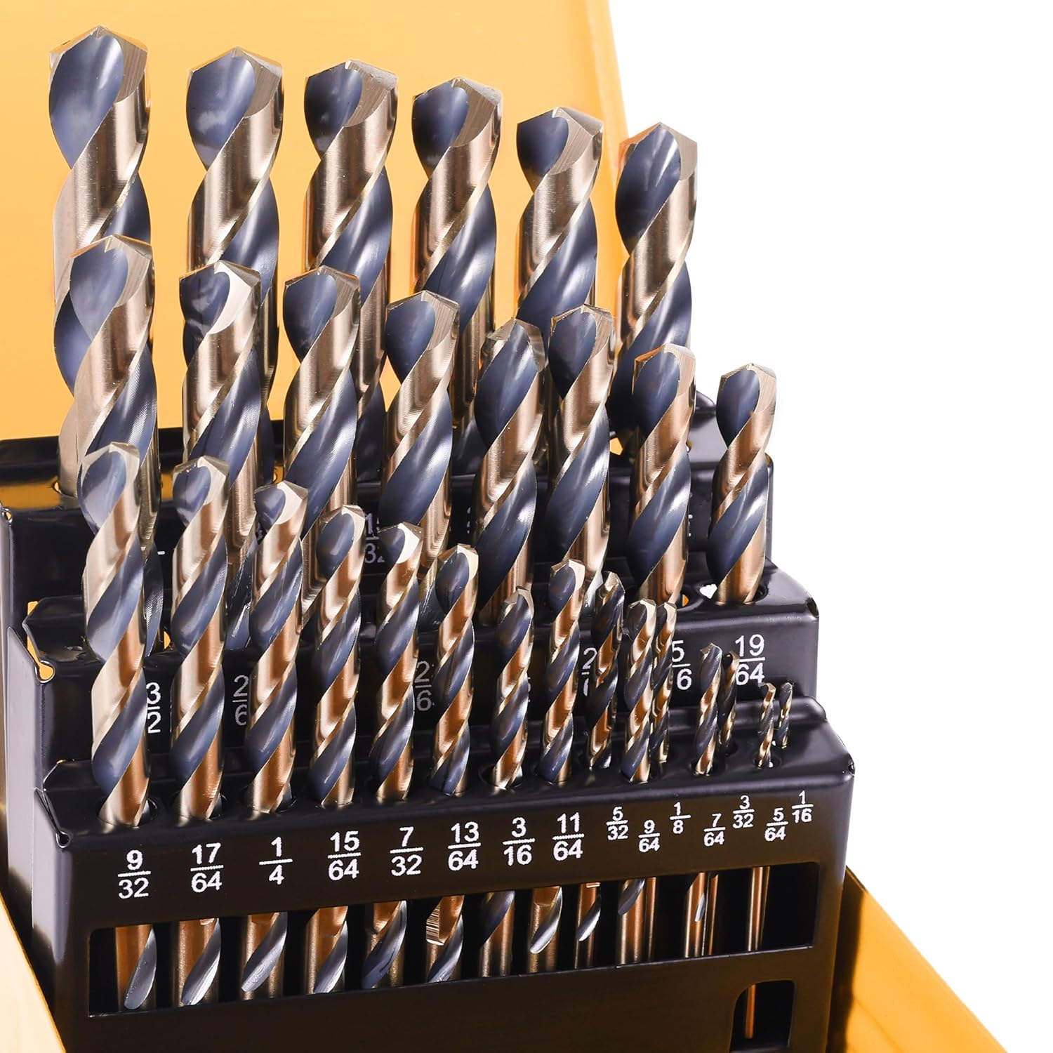 29Pcs Drill Bit Set, 135 Tip HSS with Black and Gold Finish, Metal Twist Jobber Drill Bit Kit for Hardened Metal, Steel, Plastic, Wood with Indexed Storage Case, 1/16" - 1/2"