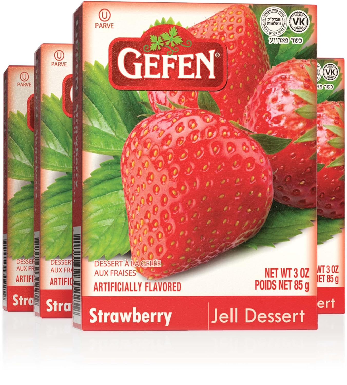 Gefen Strawberry Flavored Jello 3oz (4 Pack) | Fish Free & Meat Free, Vegan Friendly, Easy to Prepare, Kosher