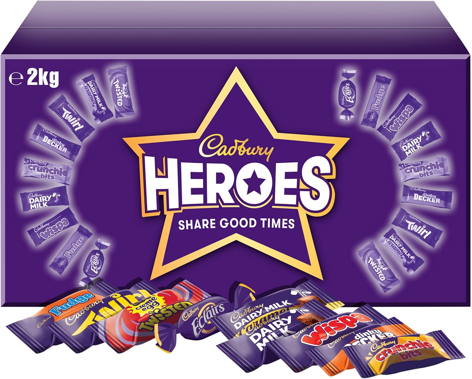 Cadbury Heroes Chocolate Bulk Share Box, Assorted Mini-Size Milk Chocolate Bars, Perfect for Gifting, 2 kg (Pack of 1)