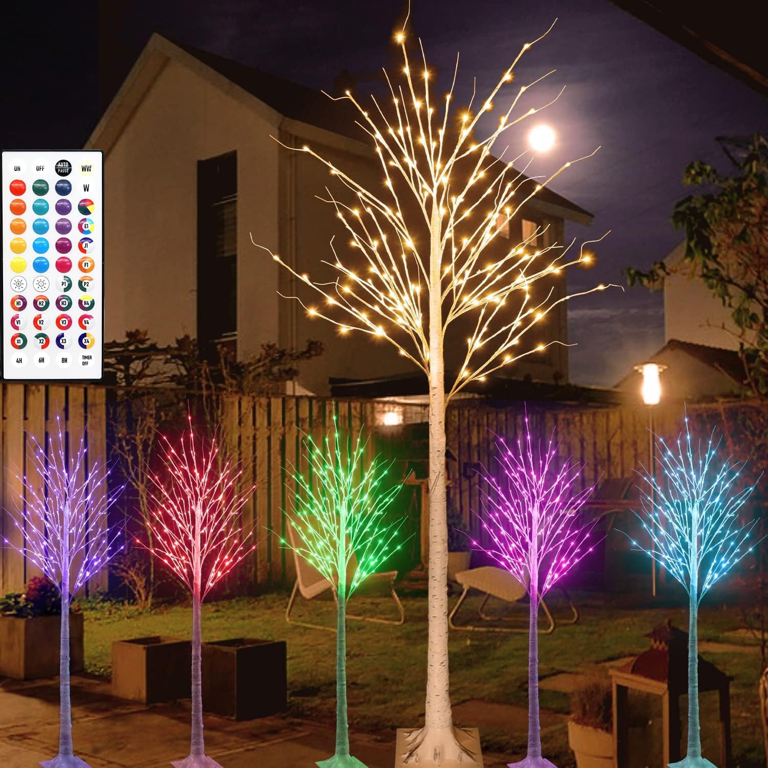6FT Lighted Birch Tree for Christmas Decor, 35 Colors Birch Tree with 120 LED Lights Color Changing, White Trees with Pink Green Lights Remote Timer for Home Holiday Party Indoor Outdoor Decor