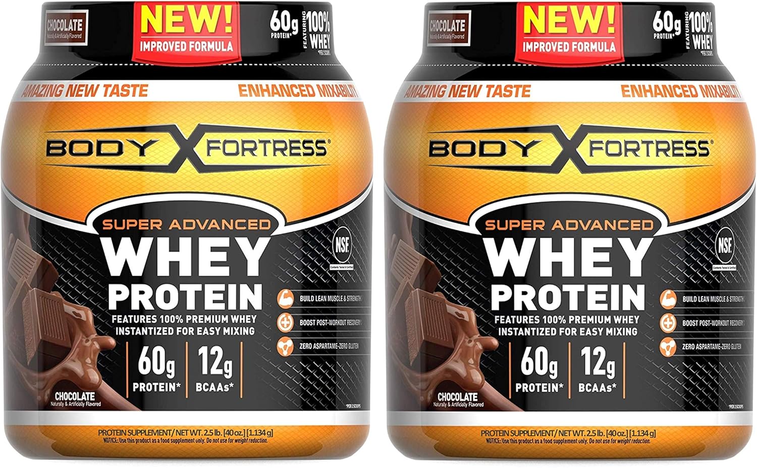 Body Fortress Super Advanced Whey Protein Powder, Gluten Free, Chocolate Flavor, 2 Pound, Pack of 2