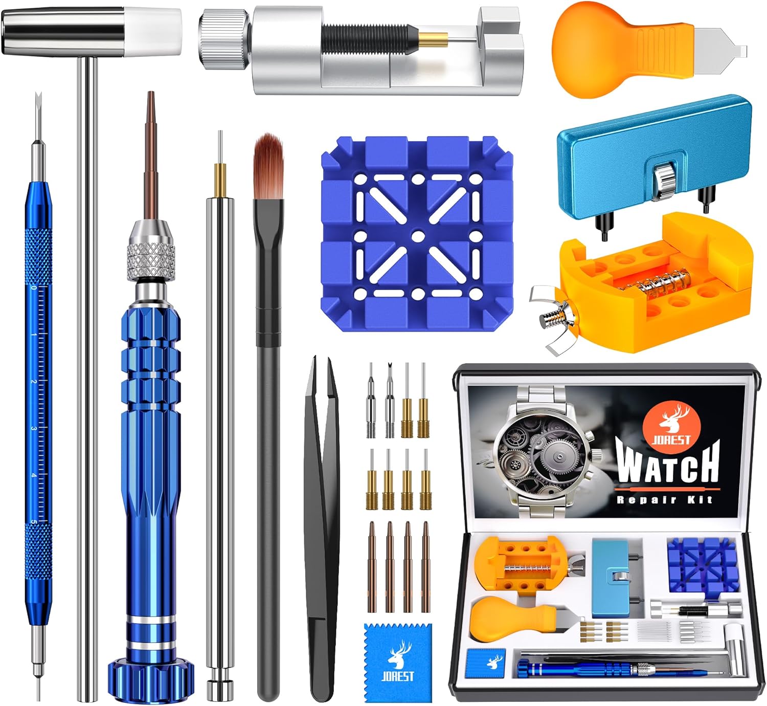 JOREST Watch Repair Kit, for Watch Battery Replacement & Watch Link Removal and Resizing & Watch Opener, Watch Repair Screwdriver Set, Watch Wrench Back Remover, Watch Cleaning, Spring Bar Tool