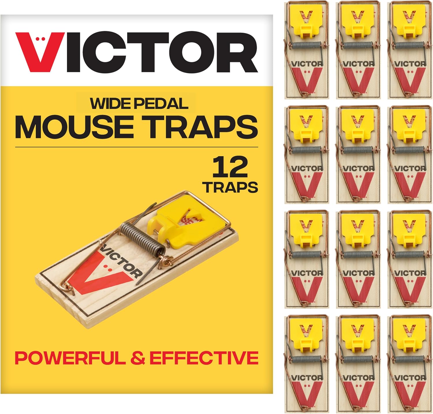 Victor Mouse Traps M035-12, Plastic Pedal, Sustainably Sourced FSC Wood, Wooden Mouse Traps, 12 Pack