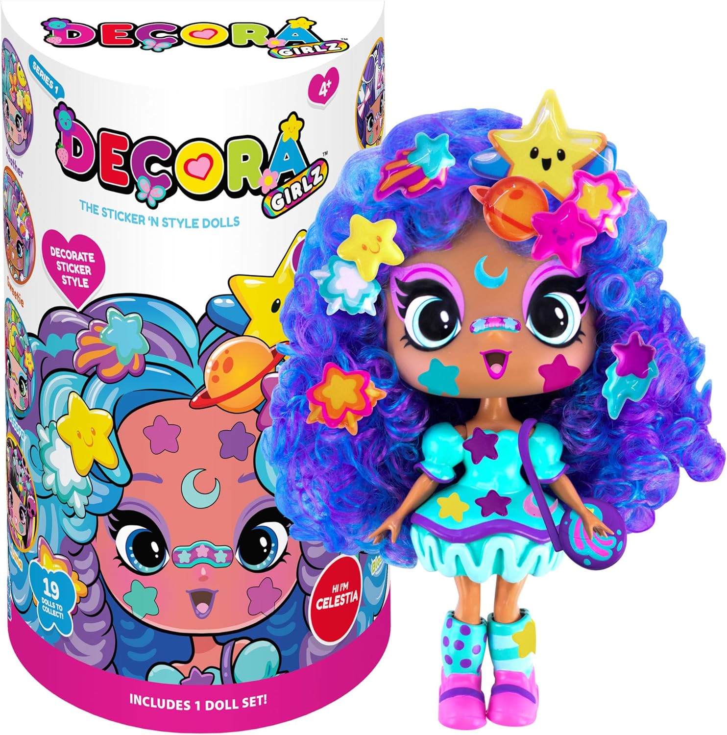 John Adams Decora Girlz | 5" CELESTIA Sticker 'n' Style Fashion Doll | Celestia features 44 colourful accessories including dress, shoes, bag, comb, sticker sheets | Dolls & Accessories | Ages 4+