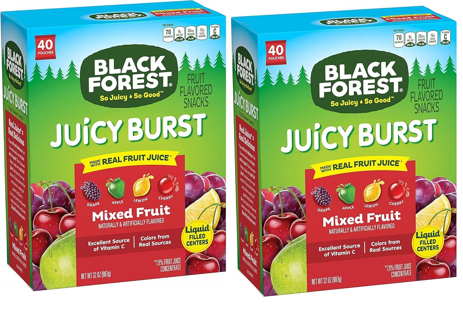 Black Forest Fruit Snacks Juicy Bursts, Mixed Fruit, 0.8-Ounce Bag (Pack of 80)