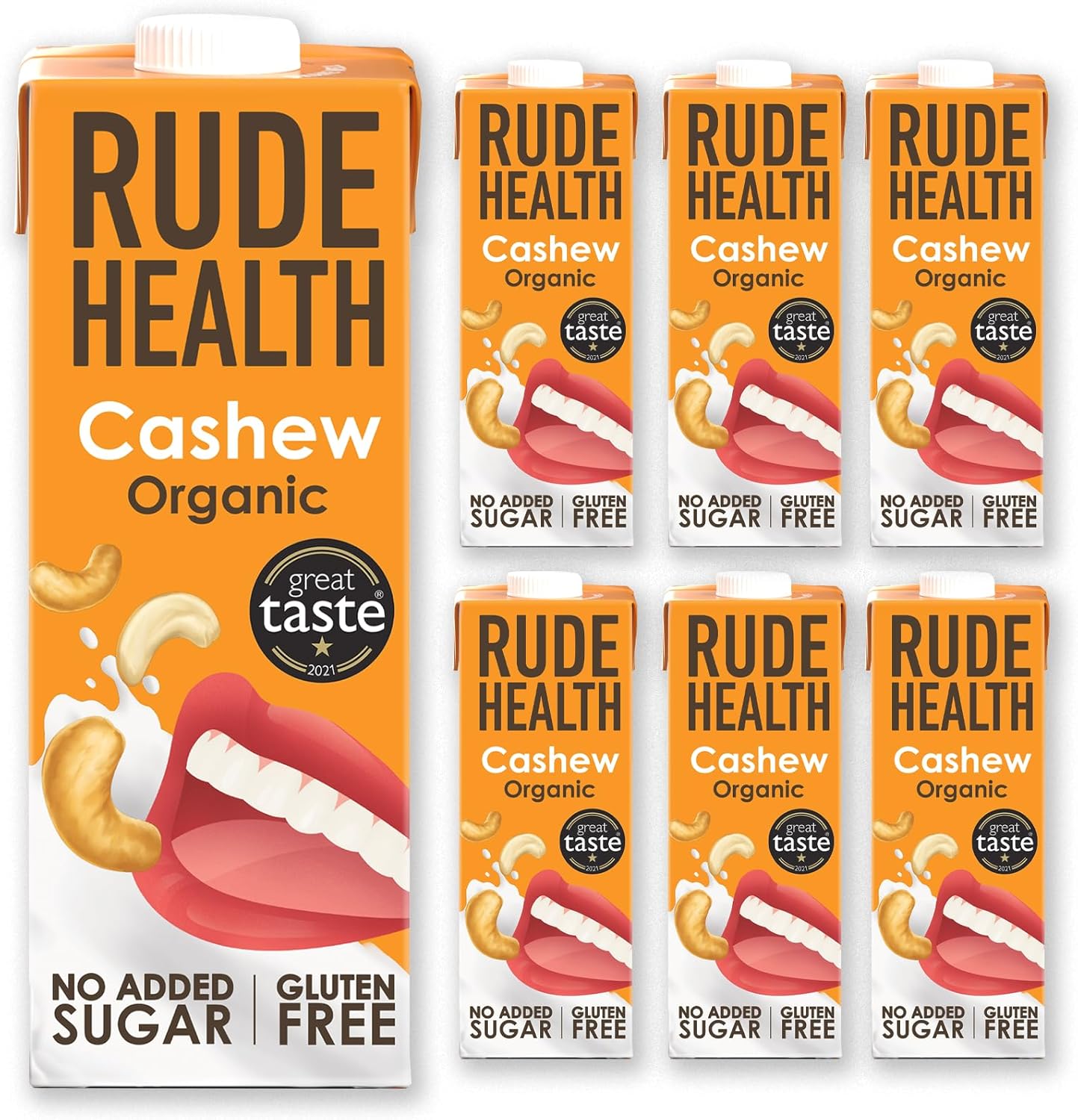 Rude Health 6 x 1 Litre Organic Cashew Dairy-Alt Milk, 100% Natural Organic Drink, Lactose Free, Dairy Free & Gluten-Free, Unsweetened, Award-Winning, Healthy & Vegan, 100% Recyclable Pack
