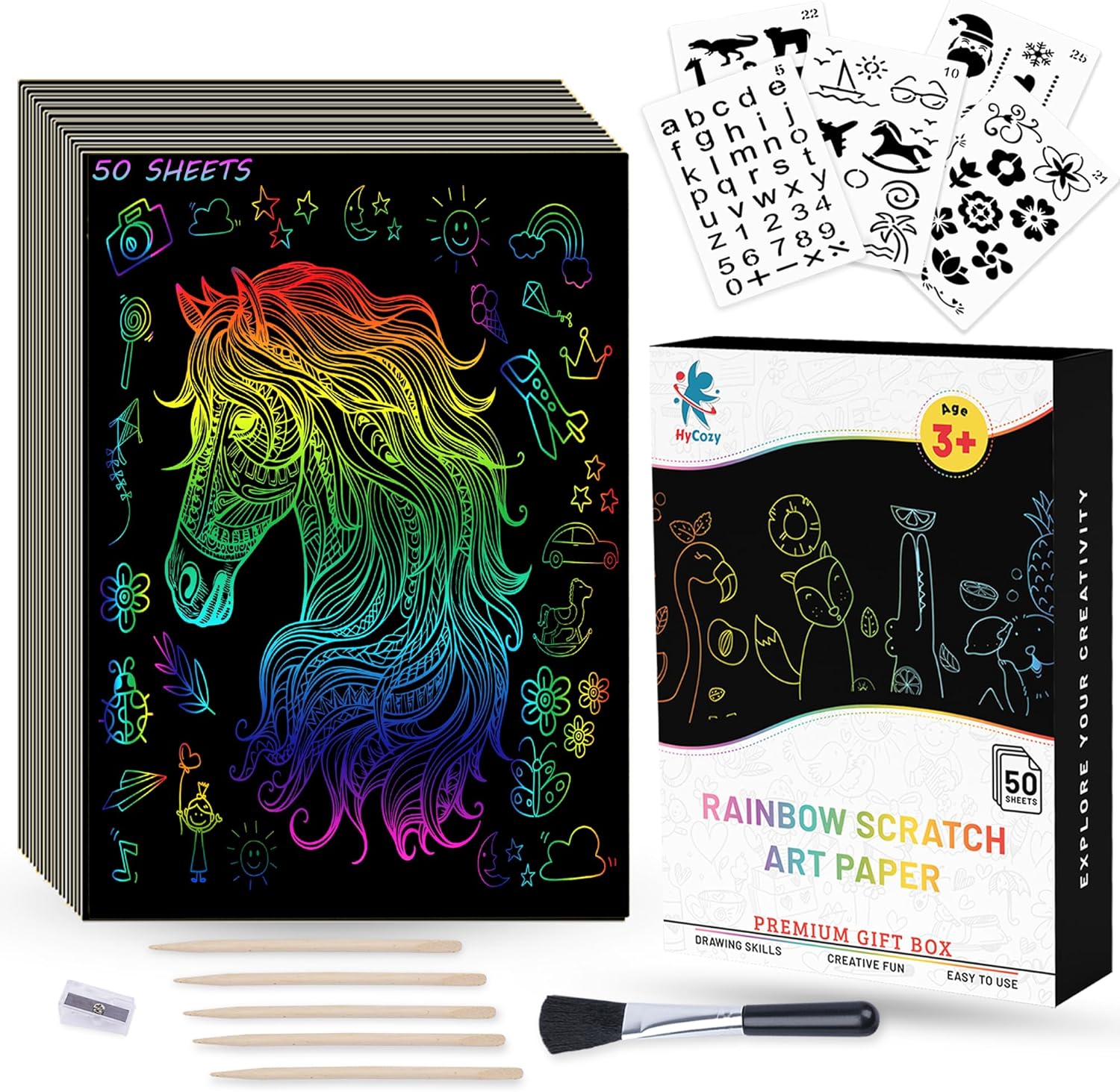 Scratch Art for Kids 62 Pcs, Rainbow Scratch Cards, DIY Scratch Art Paper, Magic Scratch Notes, Birthday & Christmas Gifts, Craft Kits for Boys & Girls, Doodling Art & Sketching