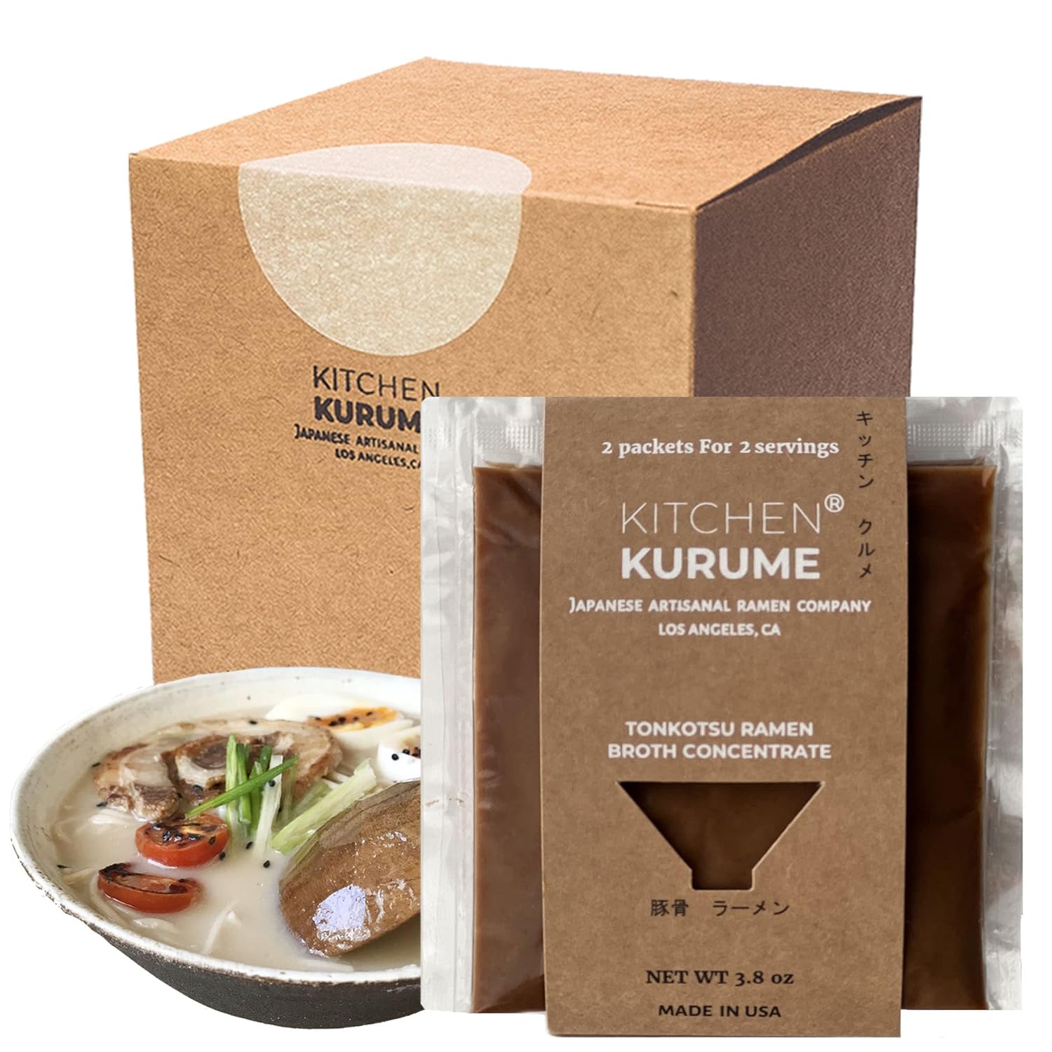 Kitchen Kurume® Tonkotsu Ramen Broth Concentrate (Pack of 6), Made in USA, Japanese Ramen, Pork bone Soup Base, No MSG, No Preservatives, Fresh Small Batch,11.4 Fl Oz (6 Packs, Tonkotsu)