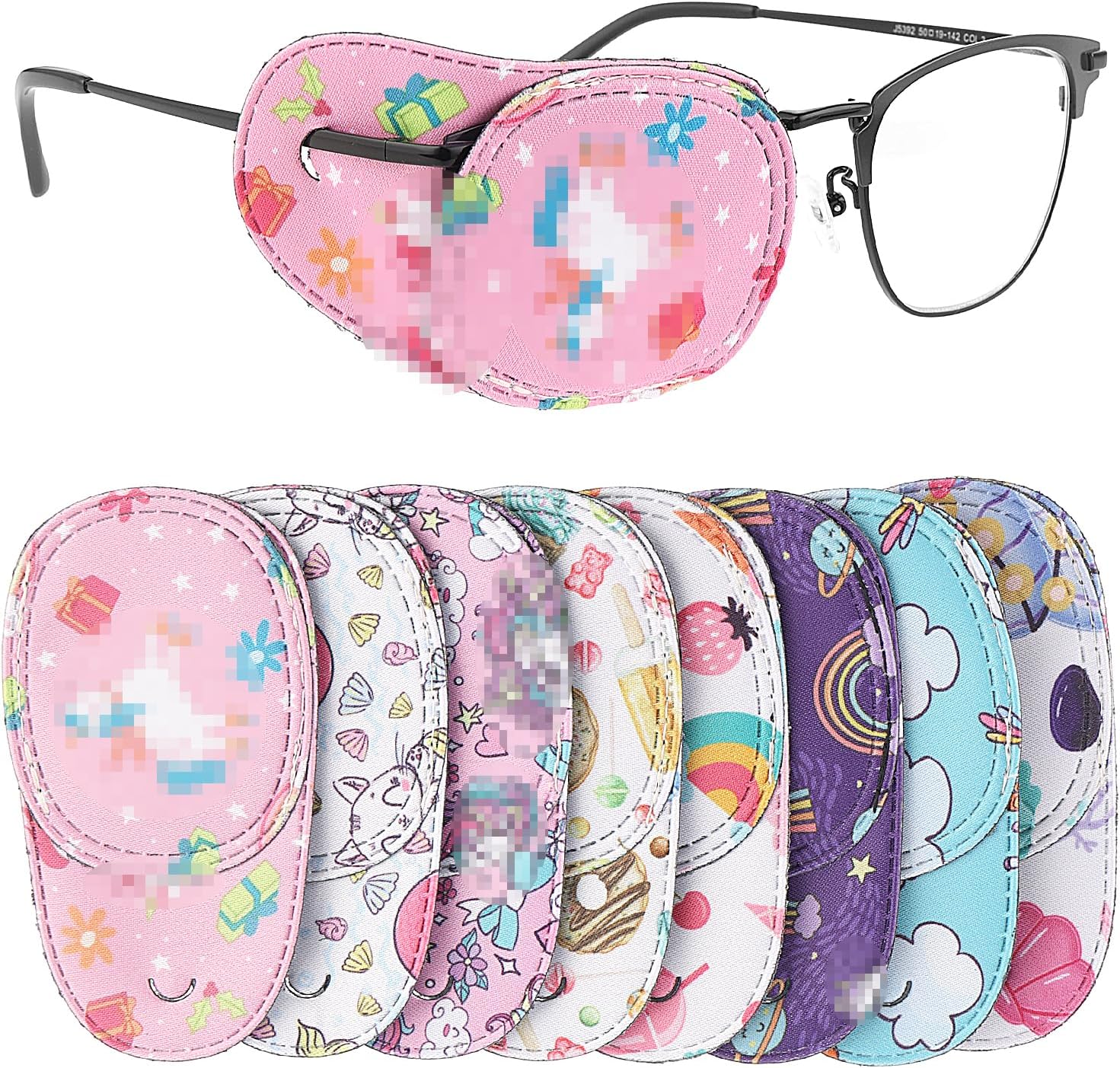 Lusofie 8 Pack Kids Eye Patches for Glasses – Left & Right Eye | Bright colours kids love. Soft, comfortable fit over any glasses. Reusable . For amblyopia, lazy eye or post-surgery