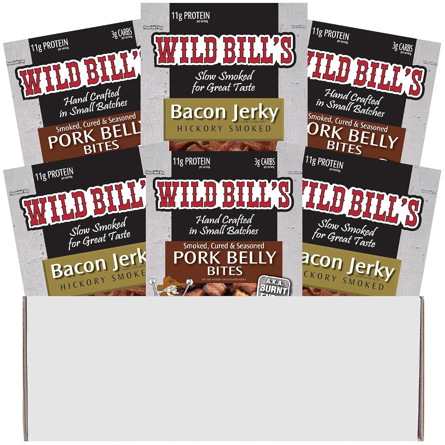 Wild Bill’s 6-Piece Bacon Lovers Gift Box (3 each Bacon Jerky and 3 each Pork Belly Bites)