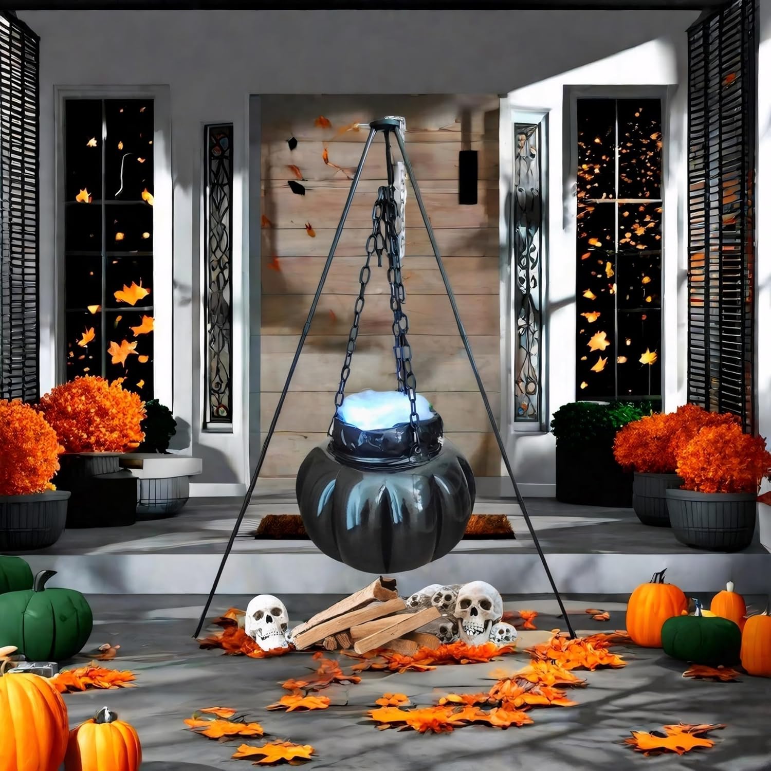 Halloween Cauldron, Inflatable Witches Bowl Candy Bucket on Tripod for Halloween Decoration