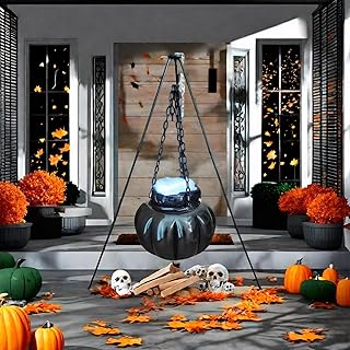 Halloween Cauldron, Inflatable Witches Bowl Candy Bucket on Tripod for Halloween Decoration