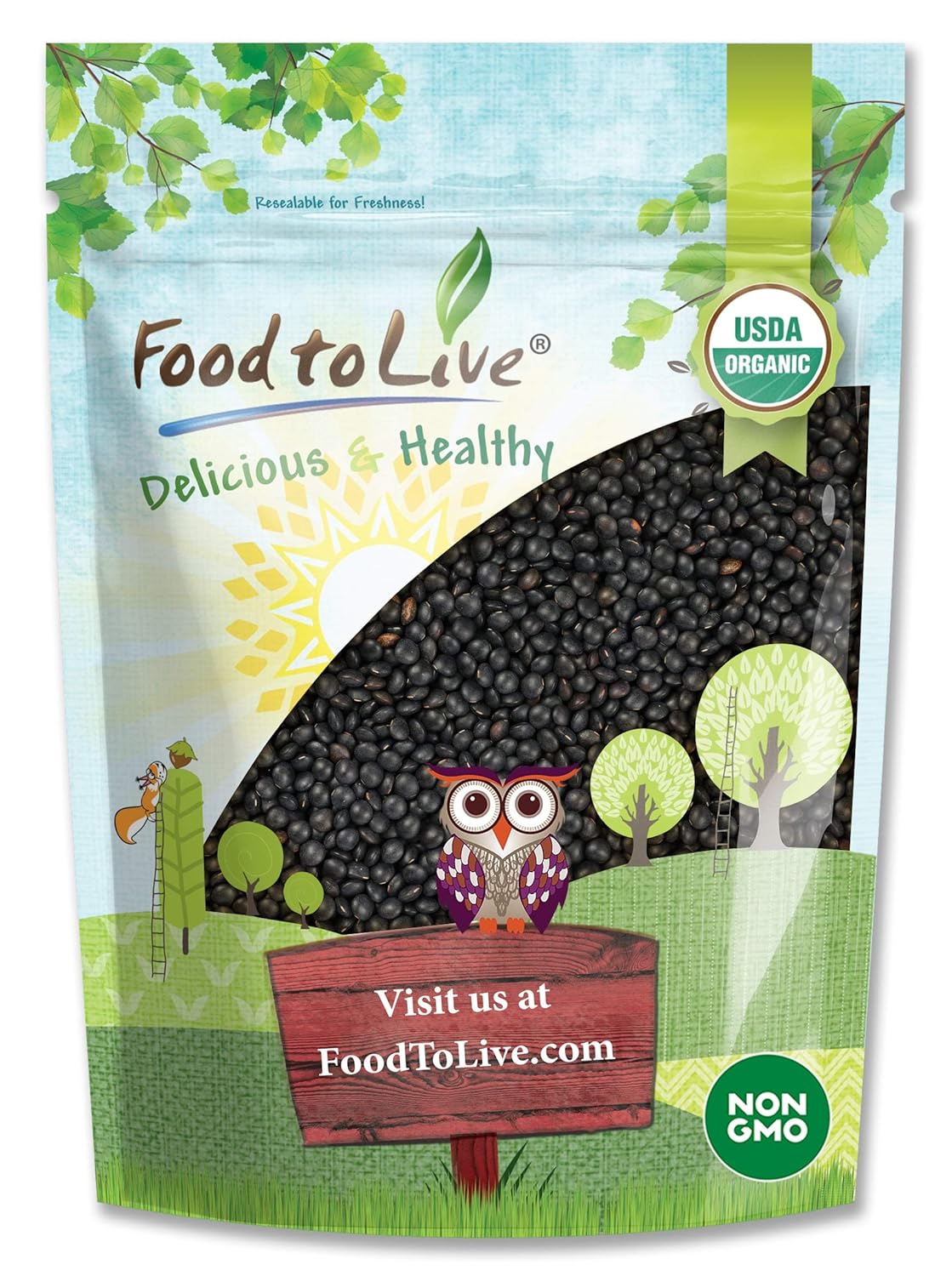 Food to Live Organic Black Lentils, 2 Pounds – Non-GMO, Whole Dry Pulses, Raw, Sproutable, Kosher, Vegan, Bulk Legumes, Black Masoor Daal. Rich in Thiamin, Folate, Protein. Great for Tacos, Soups