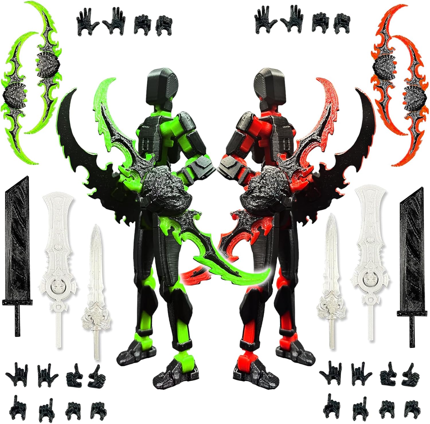 T13 Action Figure Set (Assembly Completed), 3D Printed Multi-Jointed Movable Titan 13 Lucky Dummy 13 Mobile Robot, Nova 13 Action Figures Desktop Decorations for Game Lovers Toy (Black Green Red)