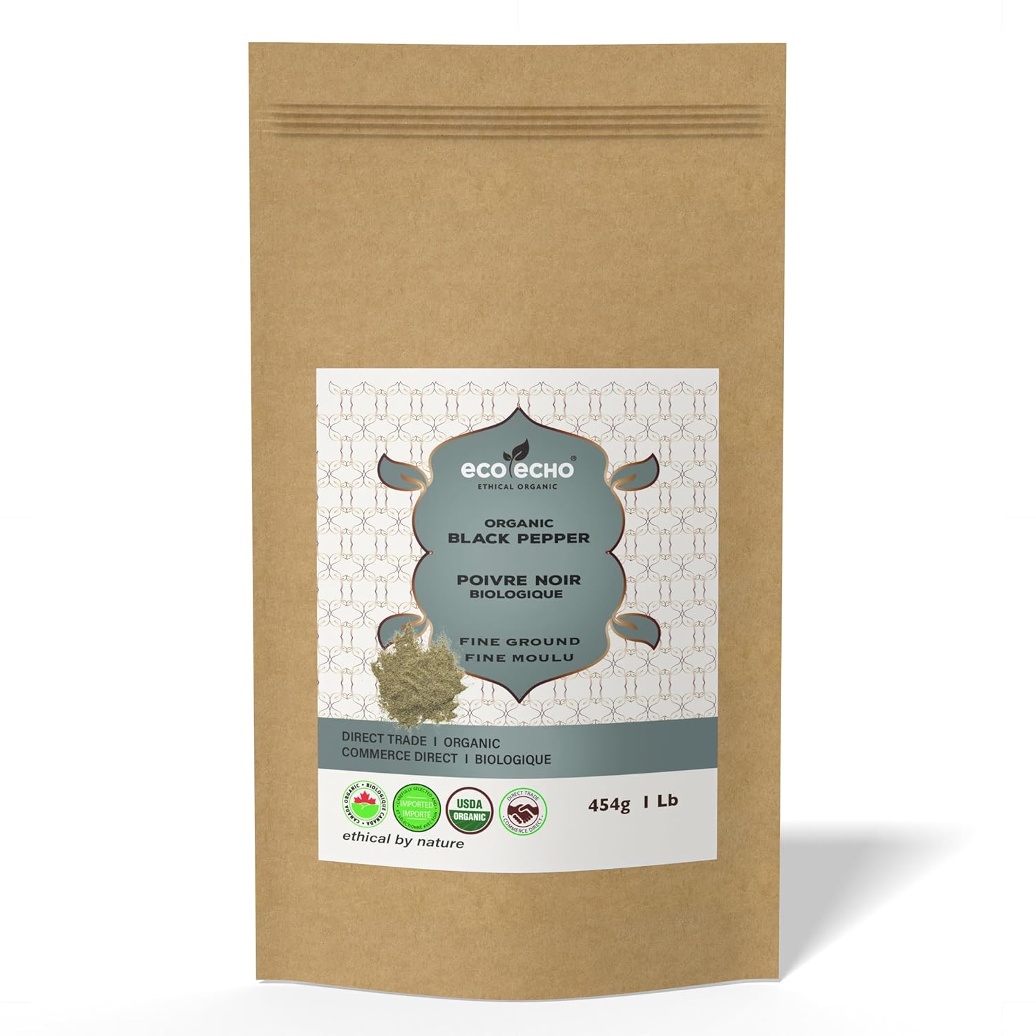 EcoEcho Organic Black Pepper Fine Ground - 454g / 1 Lb