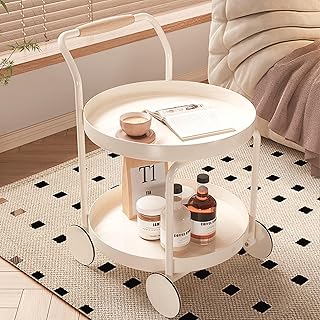 Smeg Retro Style Kettle and Beverage Cart, End Tables White, Coffee Tablels, 20" D x 18" W x 26" H, Side Tables for Small Space (White)