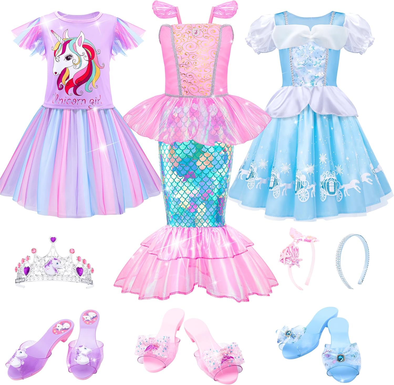 Meland Princess Dress Up for Girls 3-6, Dress Up Clothes for Girls with Princess Shoes Toy, Birthday Gift for Toddlers Girls