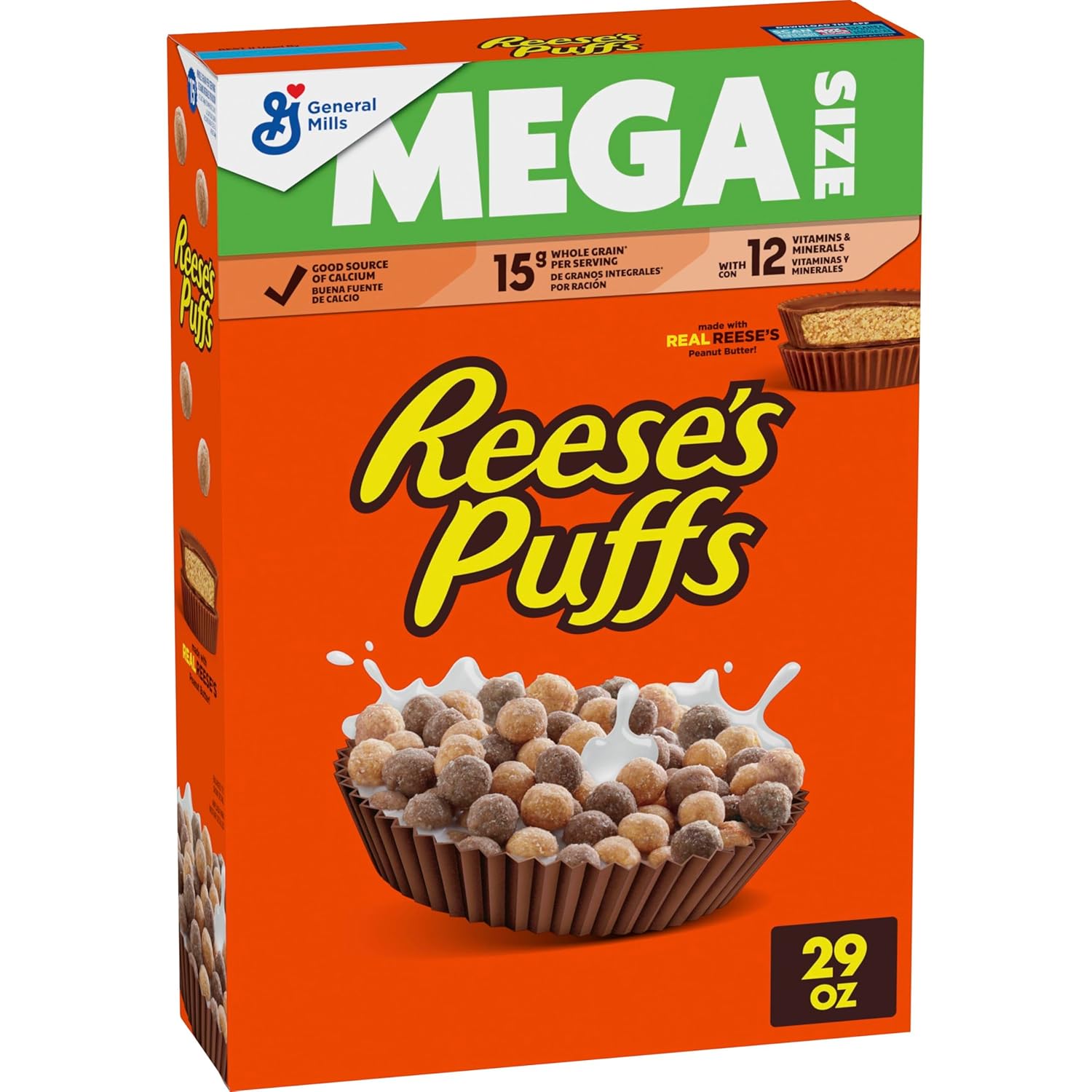 REESE'S PUFFS Chocolatey Peanut Butter Cereal, Kids Breakfast Cereal, Mega Size, 29 oz