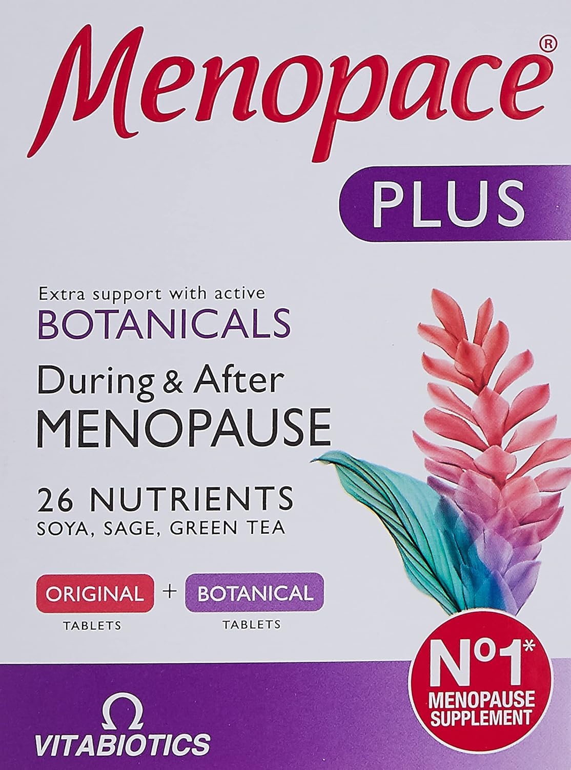 Menopace Plus by Vitabiotics - Extra Menopause & Perimenopause Support With Sage & Soya Isoflavones - UK's No.1 Menopause Supplement Brand
