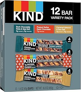 KIND Nut Bars Favorites Variety Count, 1.4 Ounce, 12 Count, Dark Chocolate Nuts and Sea Salt, Peanut Butter Dark Chocolate, Caramel Almond and Sea Salt