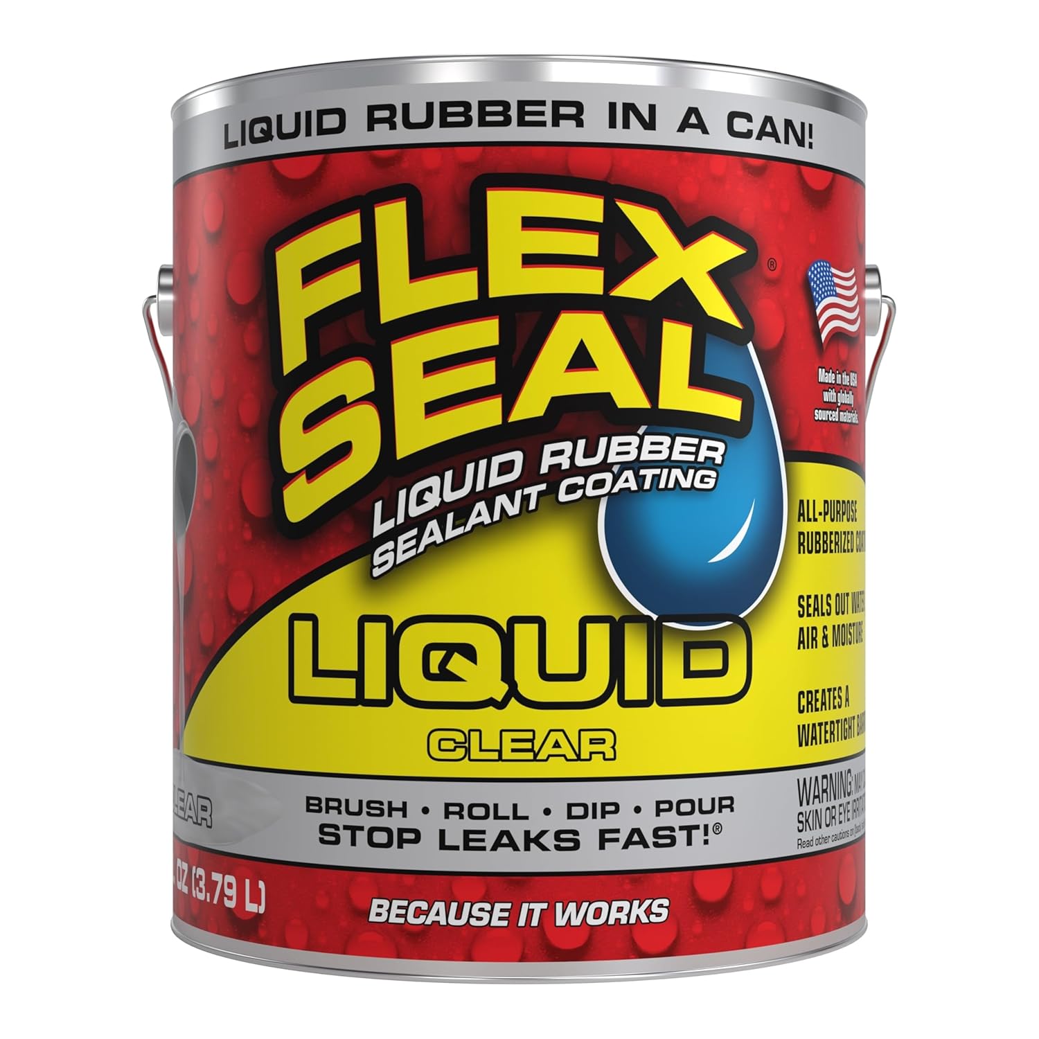 Flex Seal Liquid, Rubber Coating Sealant, Waterproof, Flexible, Breathable, and UV Resistant, Roof Repair, Basements, RV, Campers, Trailers, Marine, EPDM, Masonry, Clear, 1 Gallon