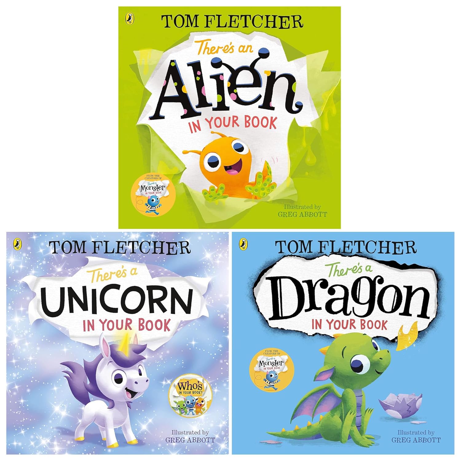 Who's In Your Book? Series By Tom Fletcher 3 Books Collection Set (There's a Unicorn in Your Book, There's a Dragon in Your Book & There's an Alien in Your Book)