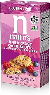Nairn's Gluten-Free Blueberry and Raspberry Breakfast Biscuits - Healthy, Tasty, High Fiber, Non-GMO, No Artificial Colors, Flavors, or Preservatives, Safe for Celiacs, 5.64oz