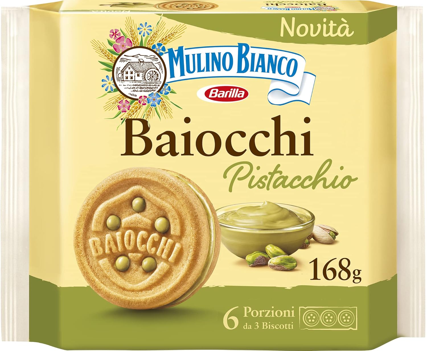 Mulino Bianco Biscuits, Pistachio Cream Filled, 168g
