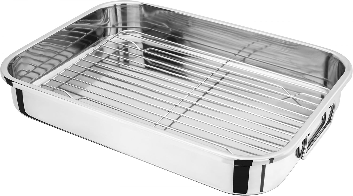 Judge Large Stainless Steel Roasting Pan with Rack, 42cm x 30cm x 6.5cm, Oven Safe, Dishwasher Safe, Gift Box