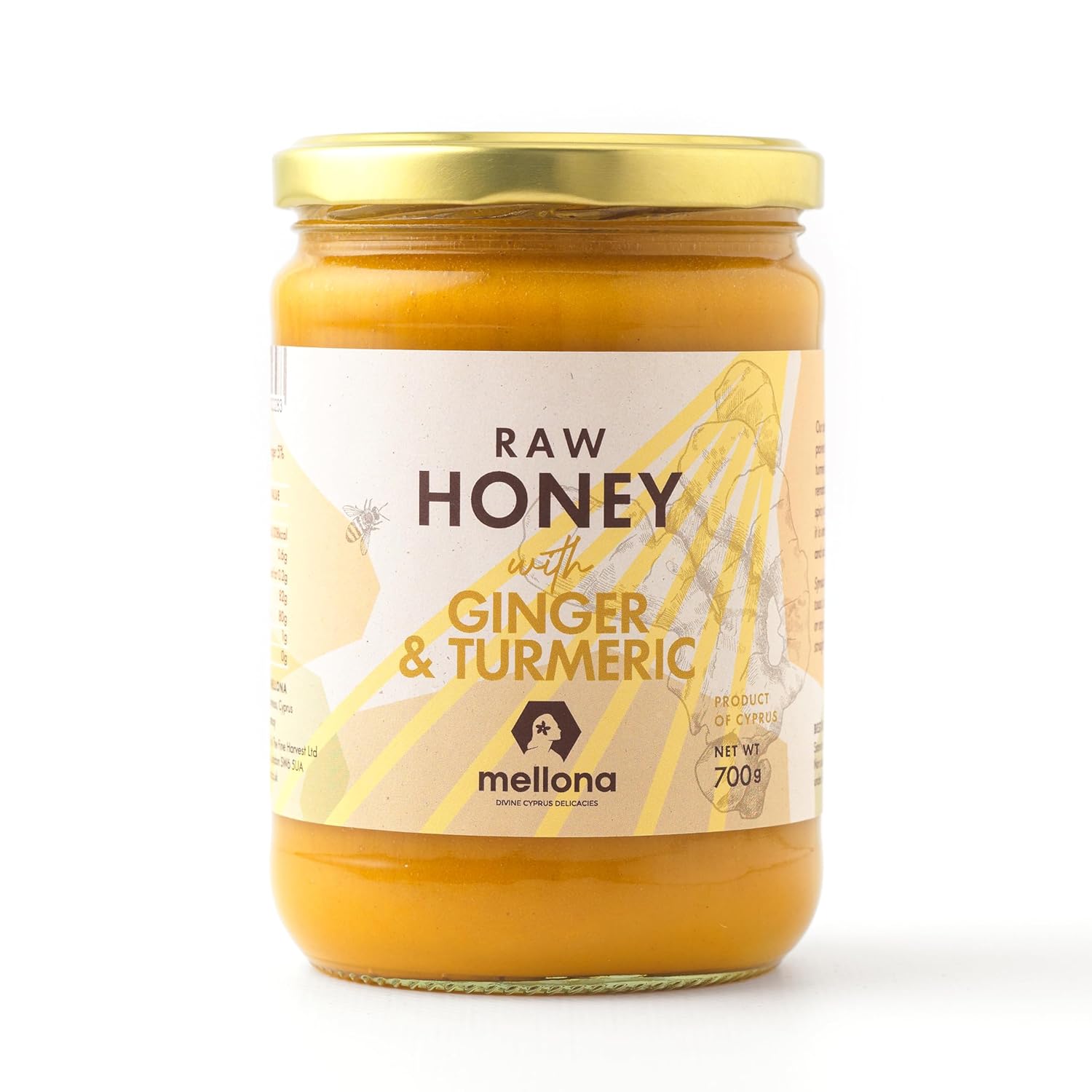 Mellona 100% Raw Honey Unfiltered with Ginger & Turmeric - Natural Honey Raw Unprocessed, Unheated & Unfiltered, No Artificial Additives, Pure Superfood 700 Gram