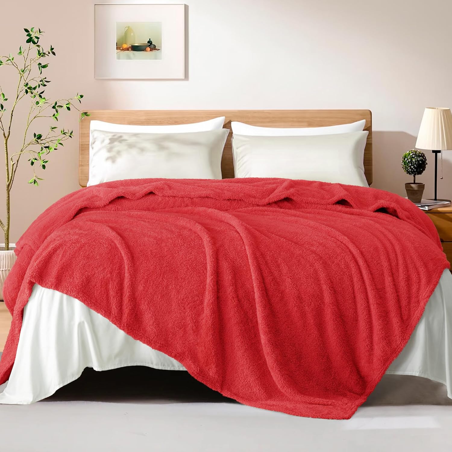 Exclusivo Mezcla Double Fleece Blanket for Bed, Soft Lightweight and Fluffy Bed Blankets, Suitable for All Seasons, 150x200 CM Red