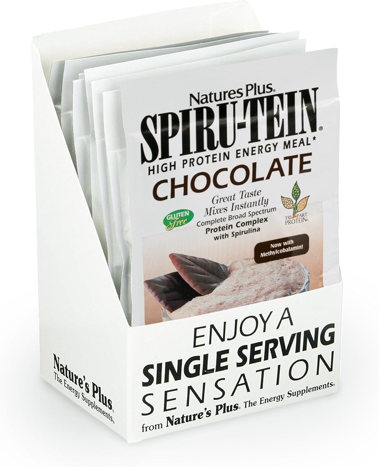 Natures Plus SPIRU-TEIN, Chocolate - 8 Total Packets - Plant-Based Protein Shake - Non-GMO, Vegetarian, Gluten Free - 8 Total Servings