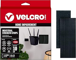 VELCRO Brand Heavy Duty Strips with Adhesive | 15 Sets Industrial Strength Mounting Tape | 4x2 Inch Wide Fasteners | Holds 10 lbs | Indoor or Outdoor Use, Black (VEL40020-USA)
