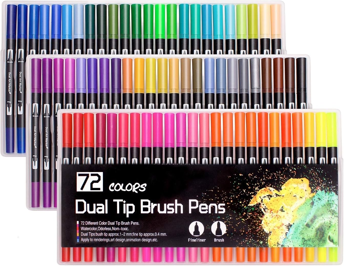 Laconile 72 Colours Dual Tip Brush Pens Brush Markers,Colouring Pens for Adults and Kids Painting Colouring Sketching Drwaing