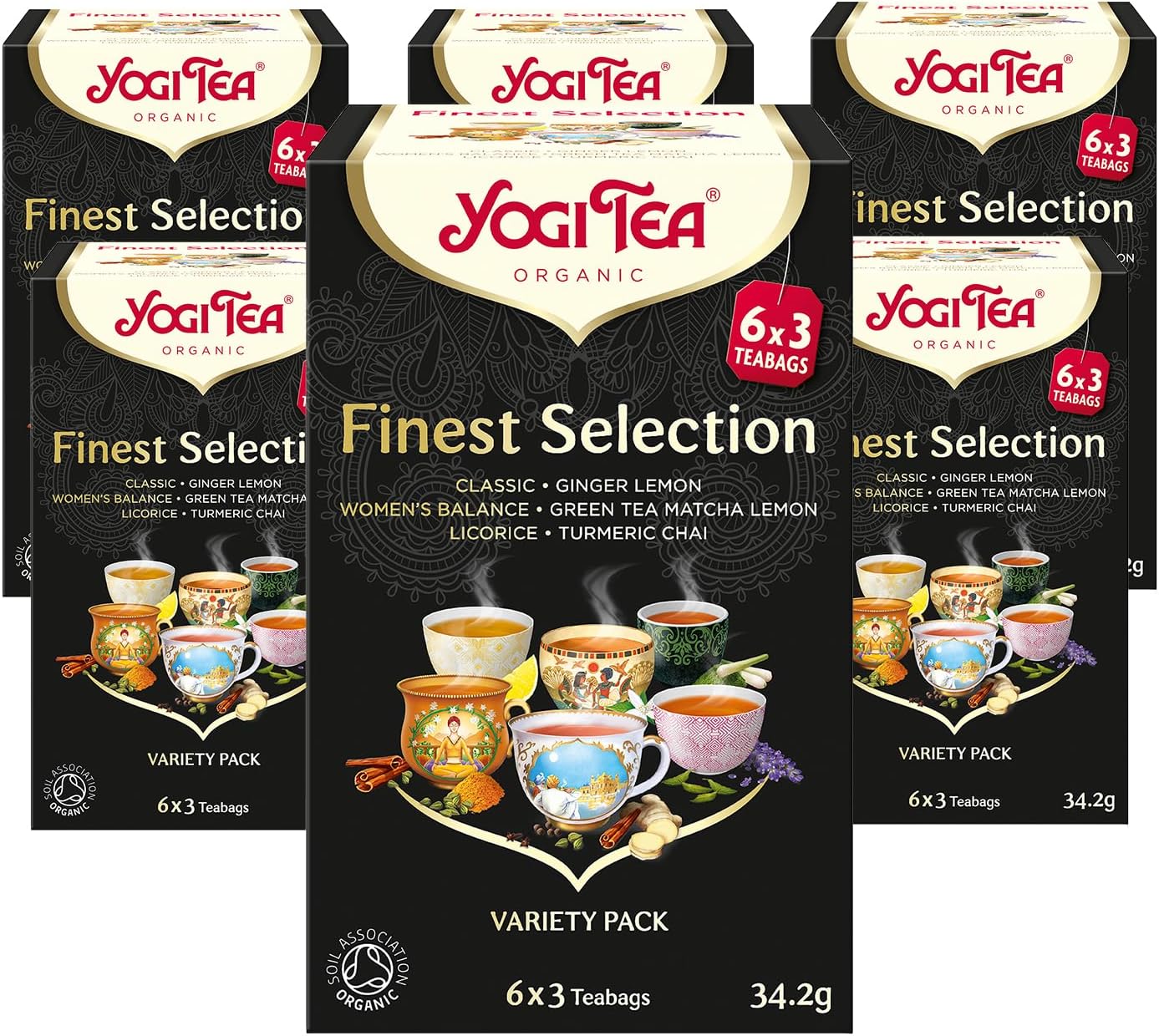 Yogi Tea, Finest Selection, Organic Spice and Herbal Teas, Variety Pack of Bestselling Teas Including Green Tea Matcha Lemon and Turmeric Chai, 6 Packs x 18 Tea Bags (108 Teabags Total)