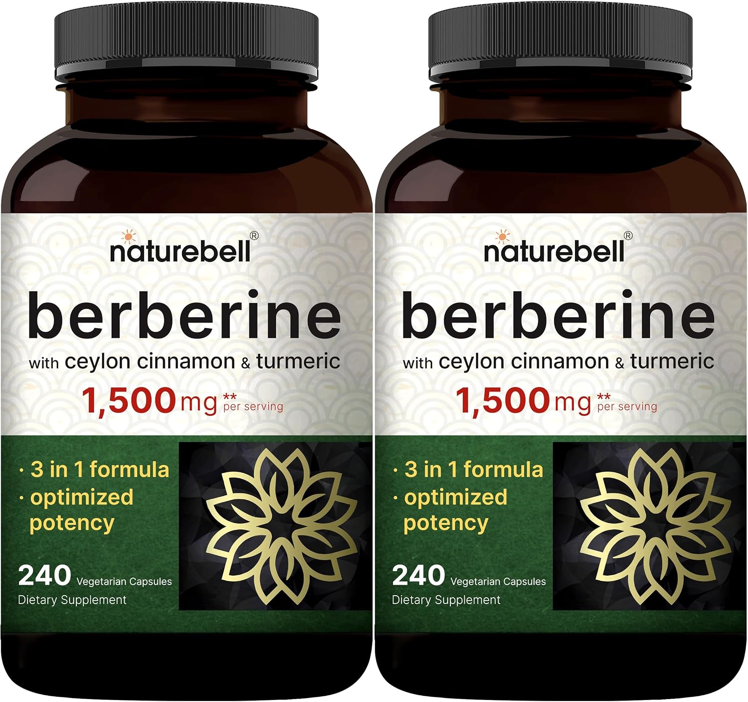 Berberine Supplement 1,500mg with Ceylon Cinnamon & Turmeric Root, 480 Veggie Capsules (2 Pack) | 97% Pure Berberine HCL | Supports Balanced Sugar Levels & Heart Health | Vegan, Non-GMO