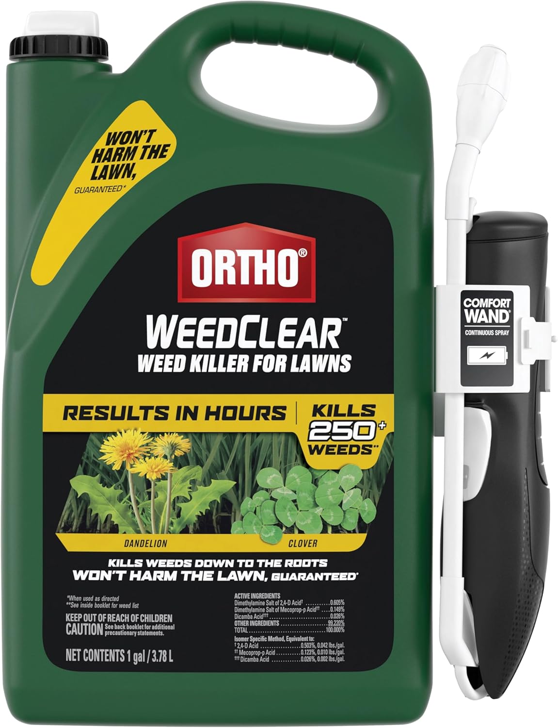 Ortho WeedClear Weed Killer for Lawns with Comfort Wand, Kills More than 250 Weeds including Dandelion and Clover, 1 gal.
