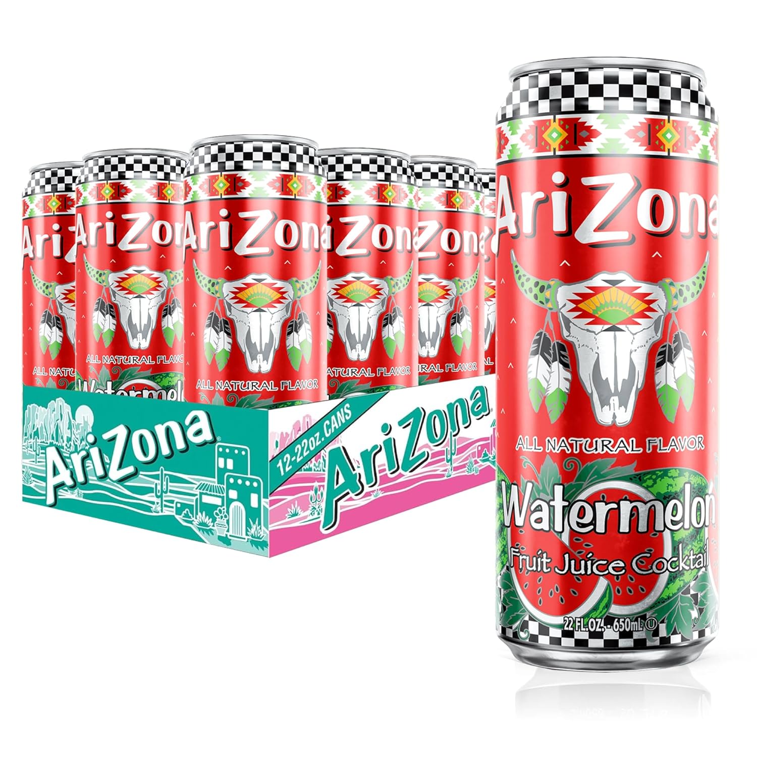 AriZona Watermelon, Fruit Juice Cocktail - Big Can, 22 Fl Oz (Pack of 12)
