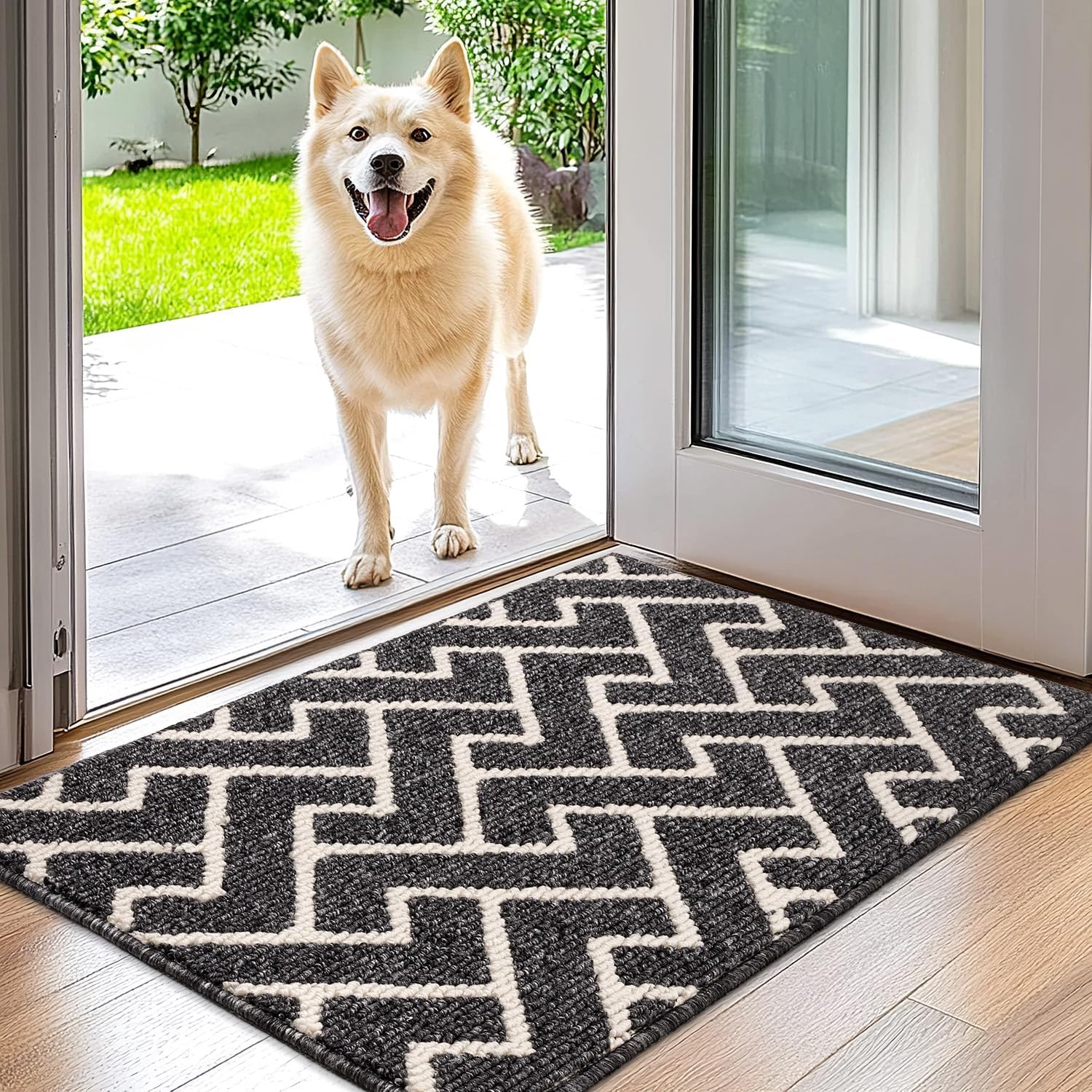 Biscpro Indoor Door Mats,50x80cm Door Mat Non Slip Backing,Dirt Trapper Mat Absorbent Non-Slip Doormat for Entrance,Inside,Kitchen,Front Back Door,Pets and Garden-Black
