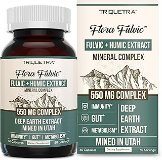 Flora Fulvic | Fulvic Acid + Humic Acid Complex – 550 mg |Mined in Utah, Prehistoric Deep Earth Extract | Immunity, Gut, Digestion – Natural Trace Mineral Complex, Fulvic Acid Supplement – 60 Capsules