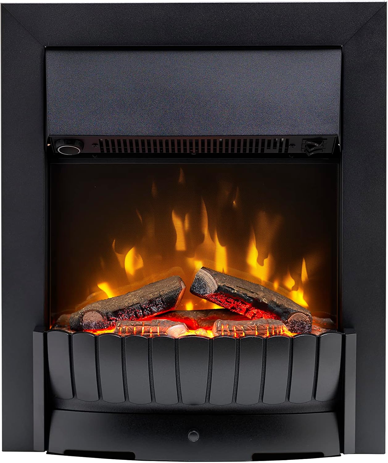 Dimplex Clement Optiflame Inset or Freestanding Electric Fire, Black LED Flame Effect Fireplace With Logs, 9cm Inset (Recess) Depth, Spacer Kit And 2kW Fan Heater and 1000/2000 Watt Settings