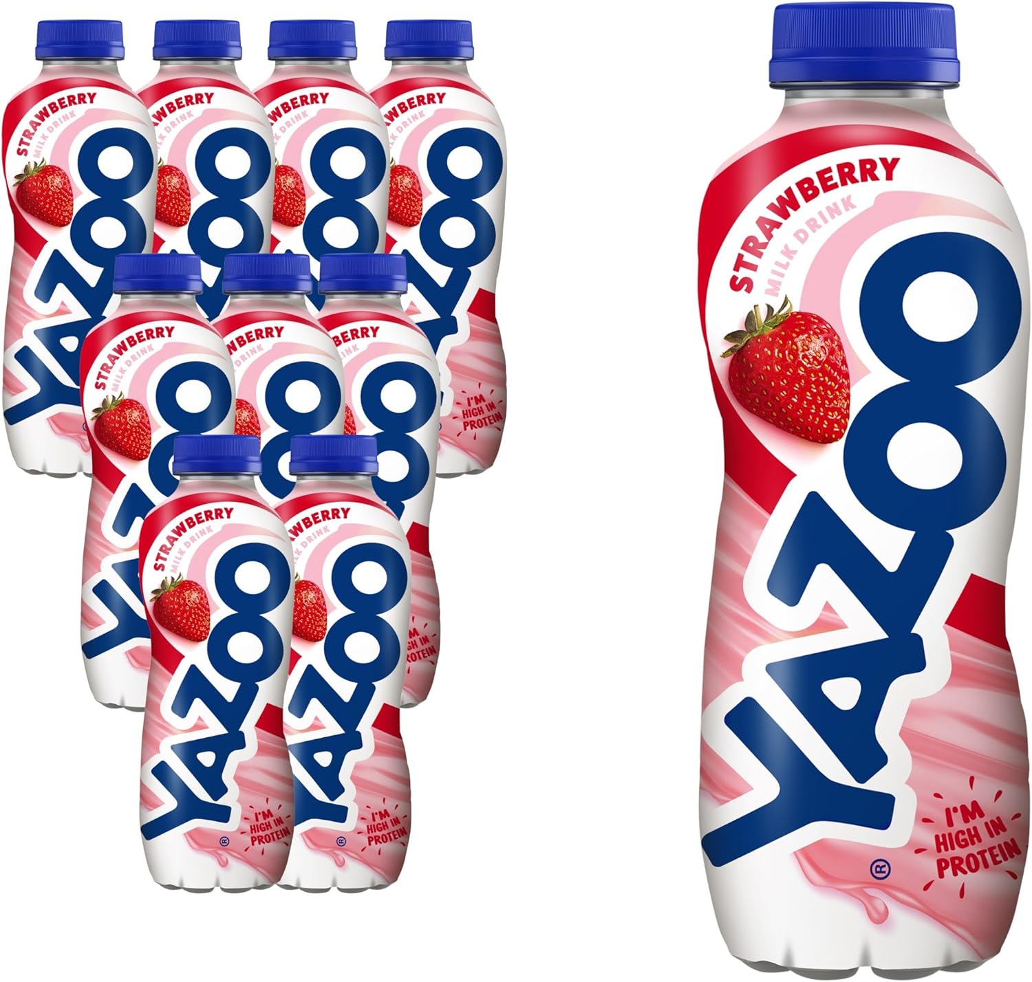 YAZOO Strawberry Milkshake Milk Drink, High in Protein & Calcium, 400 ml (Pack of 10)