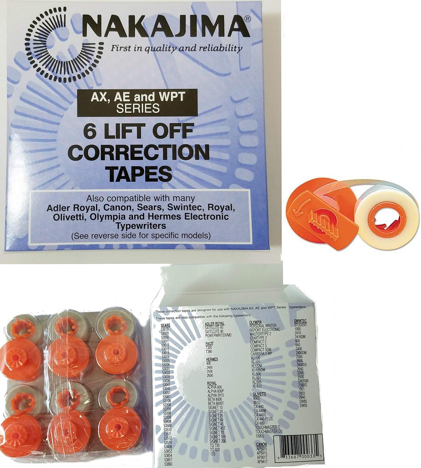 Nakajima LO001 Typewriter Lift-Off Correction Tape (6-Pack)